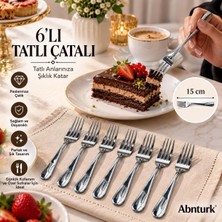 Abnturk 6 Adet Paslanmaz Çelik Kaliteli Şık Uzun Ömürlü Tatlı Çatalı-Lüks Çatal Seti