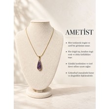 Solare Accessories Ametist Doğal Taş Kolye Damla Kesim Çelik Zincir Kolye
