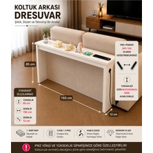 Trmuko Auratech Dresuar  & Usb-Tech Konsol Raf - 3 USB + 4 Priz Girişli Mdf Koltuk Arkası Raf Beyaz 150X85X12