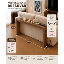 Trmuko Auratech Dresuar  & Usb-Tech Konsol Raf - 3 USB + 4 Priz Girişli Mdf Koltuk Arkası Raf Açık Ceviz 150X85X12