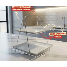 Statika Home Gümüş İki Katlı Kurabiyelik Metal Stand Sunumluk
