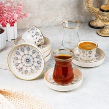 1001 Çay Bardağı Seti Mırra Kahve Takımı Yaldızlı Damla Desenli 6 Kişilik 18 Parça 556658556655