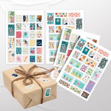 1001 Paketleme Çıkartmaları - Hediyeler Için Pul Görünümlü Sticker - 55 Adet Farklı Boyutlarda -