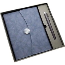1001 Deri Defter Kalem Set Kutulu Özel Tasarım Hediyelik Set Gri