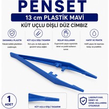 Labolist Penset 13 cm Plastik Mavi - Küt Uçlu Dişli Düz Cımbız