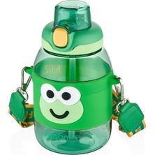 1001 Vagonlife 600ML Sevimli Hayvanlar Silikon Pipetli Kılıflı ve Askılı Polikarbon Çocuk Su Matara
