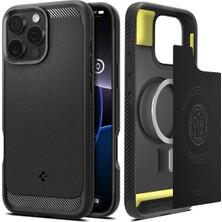 1001 iPhone 16 Pro Max ile Uyumlu Magsafe Kılıf Rugged Armor Mag Fit Üst Düzey Koruma Siyah Karbon Ka