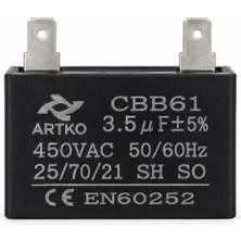 Artico CBB61 3.5 Μf 450V Klima Fan Motor Kondansatörü Kapasitör 2 Uçlu