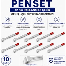 Labolist Penset 12 cm Paslanmaz Çelik - Geniş Uçlu Filtre Kağıdı Cımbızı 10 Adet
