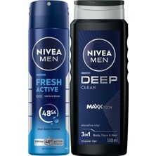 1001 Erkek Deep Dimension Duş Jeli 500 ml + Nıvea Men Erkek Sprey Deodorant Fresh Active 150 ml