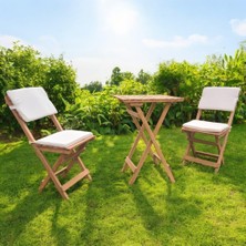 1001 Katlanır Ahşap Bistro Set Bahçe Masa Seti Minder Hediyeli 50 * 50