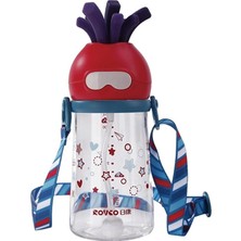 1001 Rovco 320ML Pipetli Eğlenceli Desenli Akıllı Pipet Toplu Askılı Tritan Su Matarası (Kırmızı