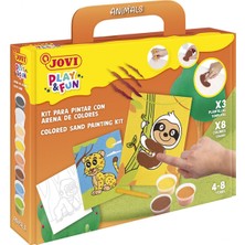 Jovi 2101 Play & Fun Kum Boyama Seti - Hayvanlar Temalı (8 Renk Kum Kavanozu + 3 Çizim Kartı + Kazıma Çubuğu) Doğal Pigmentli Kum Boya
