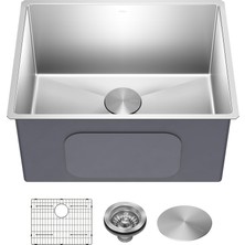 1001 KHU101-24L Standart Pro 24" Undermount 16 Gauge Tek Kase Çamaşır ve Yardımcı Lavabo, 60 Cm, Sı