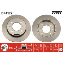 Trw DF4122 Arka Fren Diski (Dolu Tip) Hyundai Elantra 1.6l G4GR G4ED 96-06 (258 Çap x 4 Bijon) - Takım Disk Fiyatıdır 5841129310-5841129300-5841128300