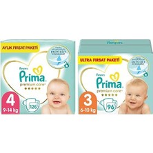 1001 Bebek Bezi Premium Care 4 Beden 126 Adet Maxi Aylık Fırsat Paketi & Prima Bebek Bezi Premium Care