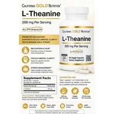 California Gold Nutrition L-Theanine Brain & Cognitive Amino Acids 200 Mg, 60 Veggie Caps