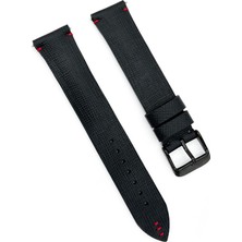 1001 Siyah Saat Kordonu Kırmızı Dikiş Detaylı Hakiki Deri 20MM, 21MM, 22MM,23MM, 24MM