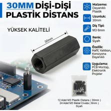 1001 30MM Dişi-Dişi Plastik Distans - Aralayıcı (12 Takım M3 Plastik) Civatalar Dahil