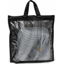 1001 Antrasit Plastik Piknik Seti, 6 Kişilik, 24 Parça, Tabak, Bardak, Kaşık ve Çatal Içerir, Ferm