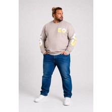 Moc Grande MocGrande Büyük Beden Bisiklet Yaka Sweat Double Face Pike EO 25703 BEJ