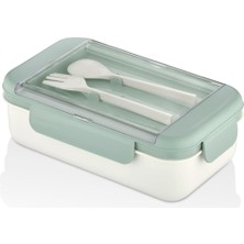 Esranın Dünyası Lemmoni Qlux Taşınabilir Lunch Box, 2 Bölmeli, 1100ML, Çatal Kaşıklı, Yeşil