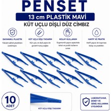Labolist Penset 13 cm Plastik Mavi - Küt Uçlu Dişli Düz Cımbız 10 Adet