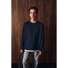 Grimelange Nox Erkek Yaka ve Etek Uçları Kontrast Detaylı Lacivert T-Shirt