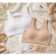 Sensiva Lingerie Kadın 2'li Set Kalın Askılı Büstiyer -Çıkarılabilir Pedli - Telsiz Balensiz Yarım Atlet 2 Li Paket - Beyaz - Ten