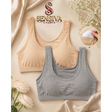 Sensiva Lingerie Kadın 2'li Set Kalın Askılı Büstiyer -Çıkarılabilir Pedli - Telsiz Balensiz Yarım Atlet 2 Li Paket