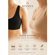 Sensiva Lingerie Kadın 2'li Set Kalın Askılı Büstiyer -Çıkarılabilir Pedli - Telsiz Balensiz Yarım Atlet 2 Li Paket - Siyah - Ten