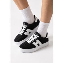 v.s.h velvet Kadın Yüksek Tabanlı Sneaker Siyah-Beyaz Desen Spor Ayakkabı Terra