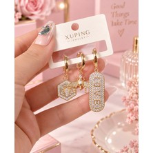 Tcey Kadın Rose Gold Taşlı Arı ve Örümcek Figürlü Üçlü Halka Küpe Seti