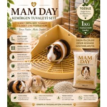 Mam Day Ginepig - Cüce Tavşan ve Hamster Için Orta Boy Boy Tuvalet Kabı ve Tuvalet Kumu 1 Kg.  Kemirgen Kumu Set