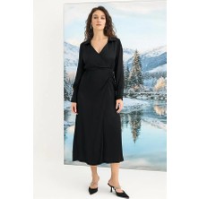 Veraura Lifestyle %100 Viskon Uzun Kollu Saten Elbise