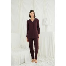 Ang Butik Uzun Kollu Boydan Düğmeli V Yaka Pijama Takımı