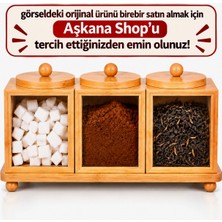 Aşkana 3’lü Doğal Bambu Baharatlık Çay Şeker Kahve Saklama Kabı Stand Tepsili Kapaklı Mutfak Organizer Seti
