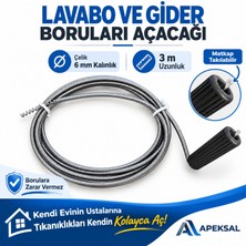 Apeksal Lavabo Gider Boru Açma Spirali 3 Metre Susta Matkap Uyumlu Tıkalı Banyo Mutfak Teli