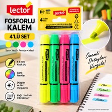 Lector Fosforlu Kalem 4’lü Set 1-5 mm Kesik Uç - Sarı Yeşil Pembe Mavi