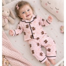 Emsta Baby Ayıcık Desenli Uzun Kollu Alt Üst Bebek Pijama TAKIMI-%100 Pamuklu