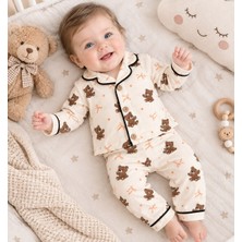 Emsta Baby Ayıcık Desenli Uzun Kollu Alt Üst Bebek Pijama TAKIMI-%100 Pamuklu