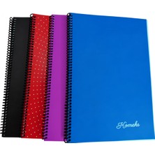Plastik Kapak Spiralli A4 72 Yaprak Kareli Defter 4 Adet