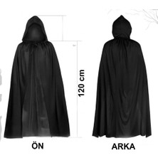 Ett Siyah Uzun Pelerin 120 cm Kapüşonlu - Cosplay ve Parti Kostümü