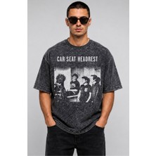 Fuddy Moda Unisex Car Seat Headrest Members Baskılı Yıkamalı Tişört, Oversize Rock Band Temalı Vintage Tshirt