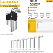 Denlör 9 Parça Alyan Takımı Metrik 2–10 mm Uzun L Tipi