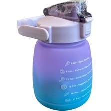 Genel İş Sendikası Yayınları Motivasyonel Su Matarası 1.5l Mor Mavi Ombre Zaman Işaretli Pipetli Büyük Hacimli Günlük Su Takip Şişesi