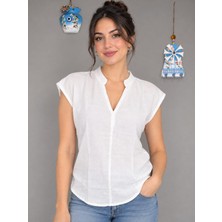 Butik Ayvitrin Kadın Pamuklu Hakim Yaka Rahat Bluz