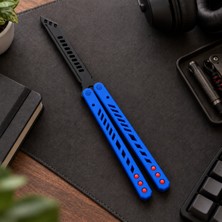 Nakshi 3D Baskı Kelebek Trainer Oyuncak Bıçak – Katlanabilir Beceri ve Stres Oyuncağı, Osmanlı Motifli Desen (Safir Mavi - Siyah)