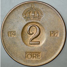 Banknoting Isveç 2 Öre 1957 Kral 6. Gustaf Dönemi.