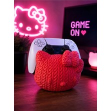 Hello Kitty Örgü Desenli Kol Standı 3D Baskı Dekoratif Oyuncu Aksesuarı - Kırmızı